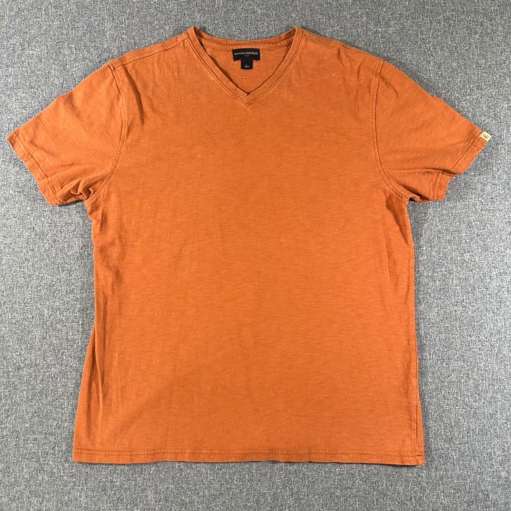 Banana Republic Mens V-Neck T-Shirt Large Orange Cotton Short Sleeve Tee L